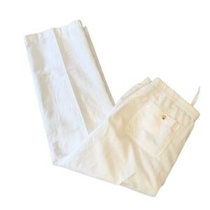 Liz Claiborne White Linen Cotten Blend Drawstring Waist Straight Leg Pants Large